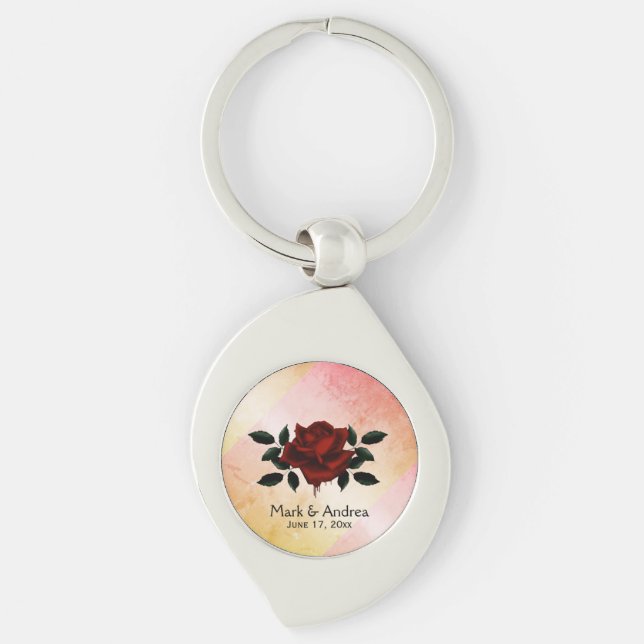 Blood Rose Goth Wedding Party Gift Peach Keychain (Front)