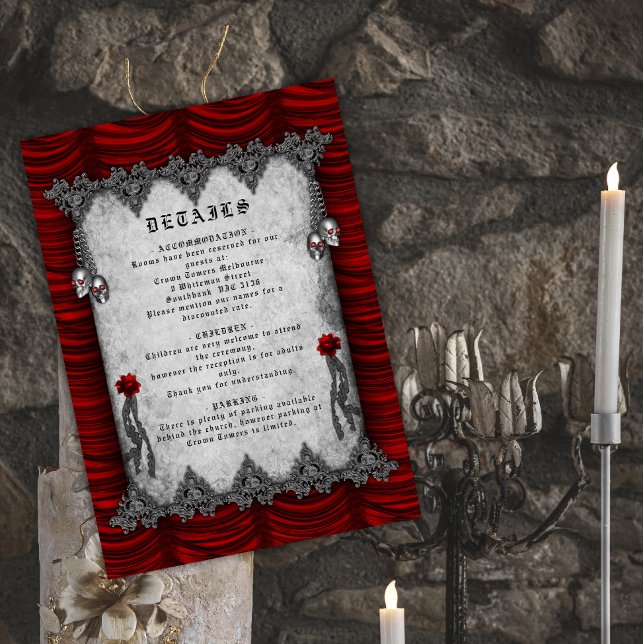 Blood Roses and Silk Red Gothic Wedding Details En Enclosure Card (Creator Uploaded)