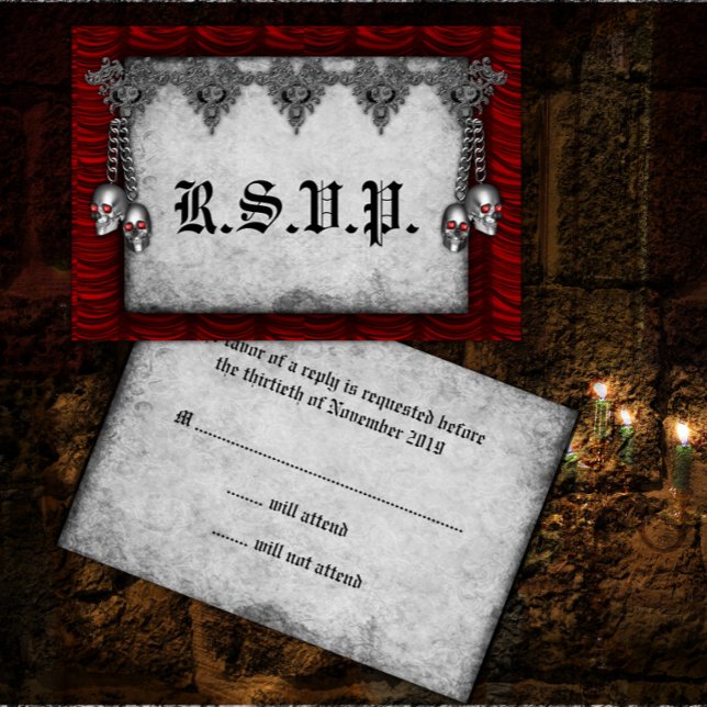 Blood Roses and Silk Red Gothic Wedding RSVP (Creator Uploaded)