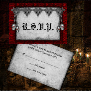 Blood Roses and Silk Red Gothic Wedding RSVP Card