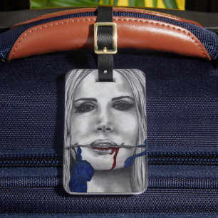 Blood Roses Blue Vampire Woman Portrait Goth Art Luggage Tag