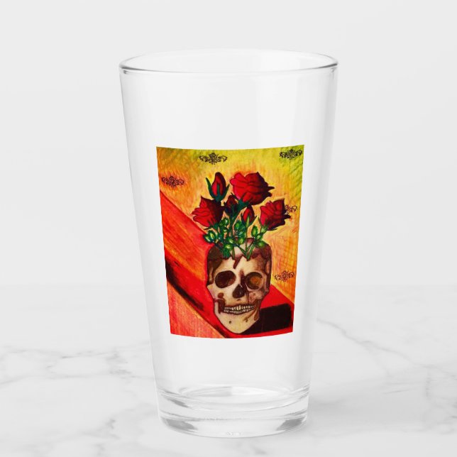 Blood Roses in Skull Vase Glass (Front)