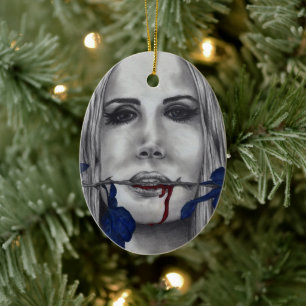 Blood Roses Vampire Woman Portrait Blood Goth Art Ceramic Tree Decoration