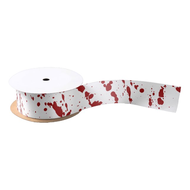 Blood Spatter, Eerie Bloody Soaked Halloween Satin Ribbon (Spool)