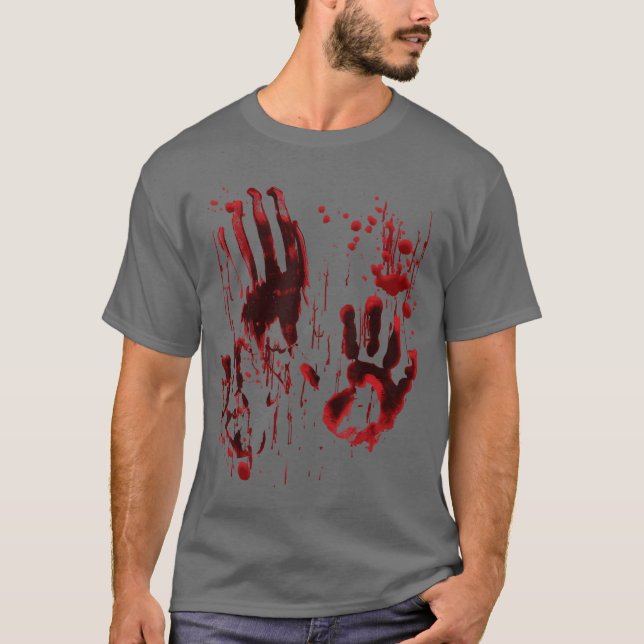 Blood Splatter Blood Stained Bloody Hand Print Zom T-Shirt (Front)