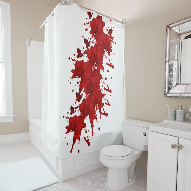 Blood Splatter Crime Scene Shower Curtain (In Situ)