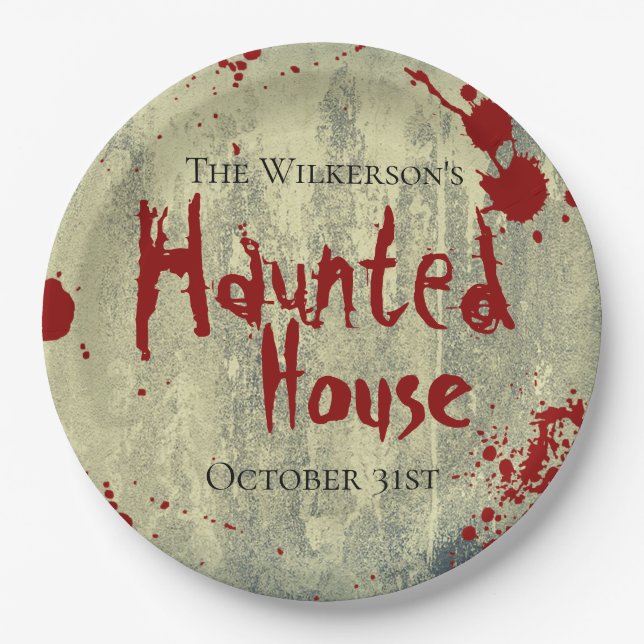 Blood Splatter on Concrete Haunted Halloween Paper Plate (Front)