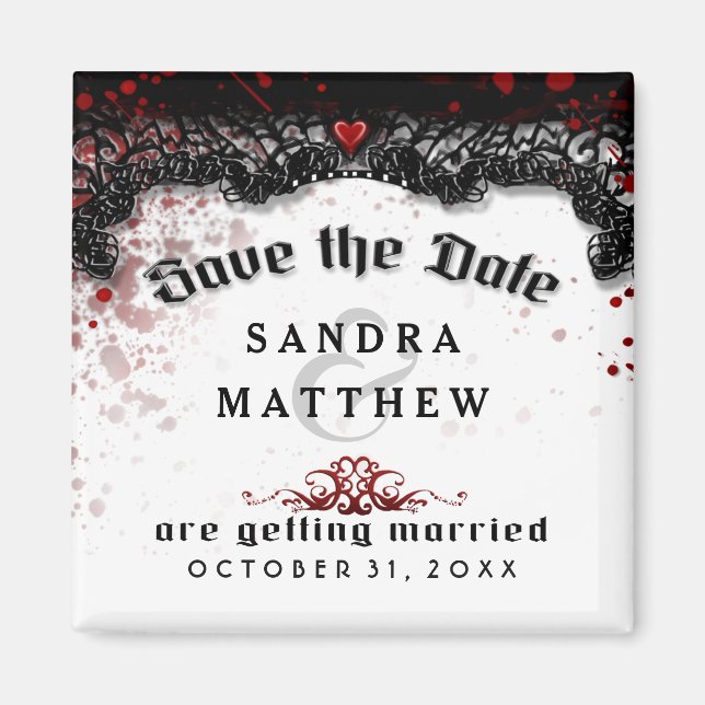 Blood Splattered Black White Save Date Wedding Magnet (Front)