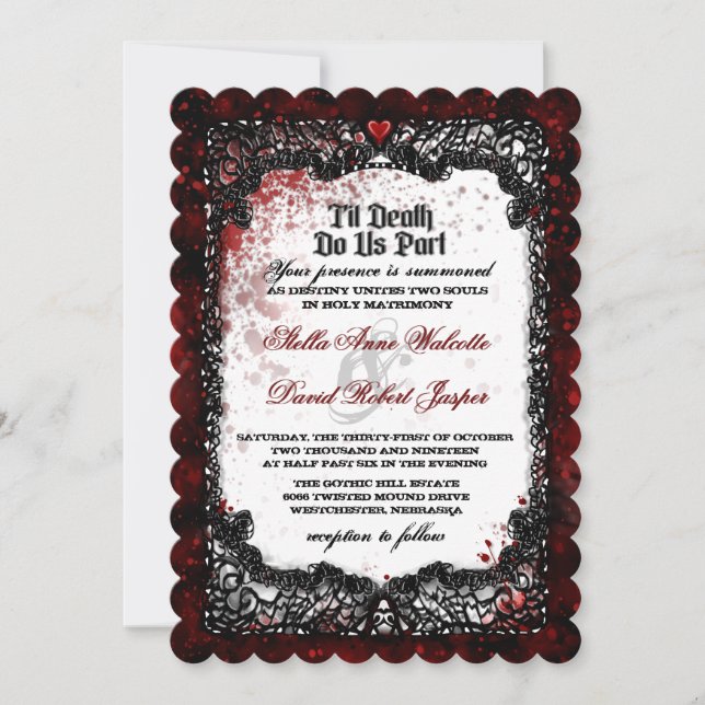 Blood Splattered Halloween Wedding Invitation (Front)