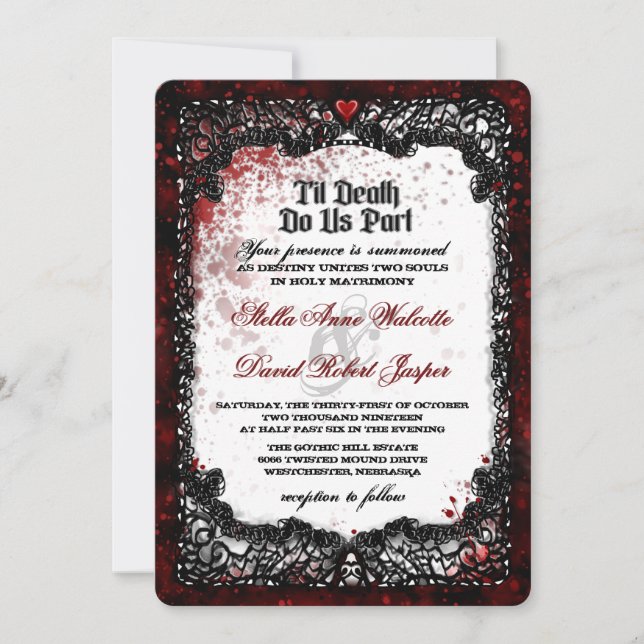 Blood Splattered Halloween Wedding Invitation (Front)