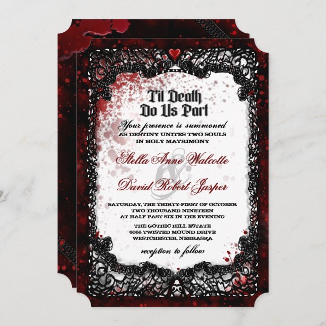 Blood Splattered Halloween Wedding Invitation (Front/Back)