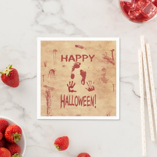 Blood Splattered Happy Halloween Napkin (Insitu)