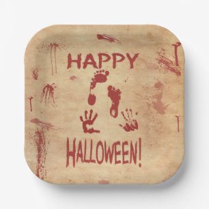 Blood Splattered Happy Halloween Paper Plate