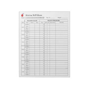 Blood Sugar and Blood Pressure Tracker Personalise Notepad