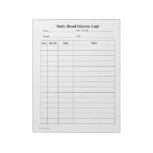 Blood Sugar Log Notepad