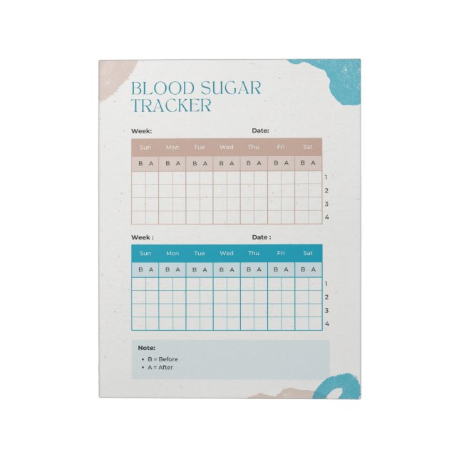 Blood Sugar Weekly Tracker   Notepad (Rotated)