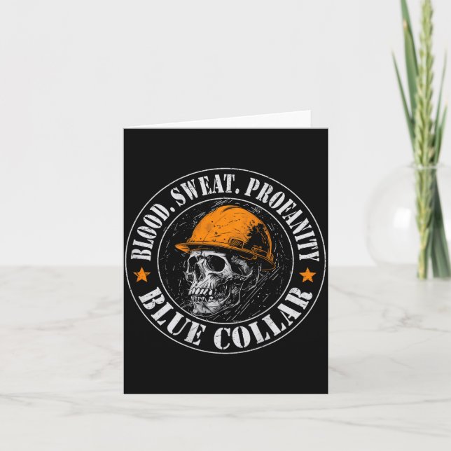 Blood Sweat Profanity Construction Worker Skull Bl Card (Front)