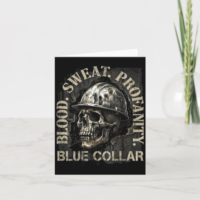 Blood Sweat Profanity Construction Worker Skull Bl Card (Front)