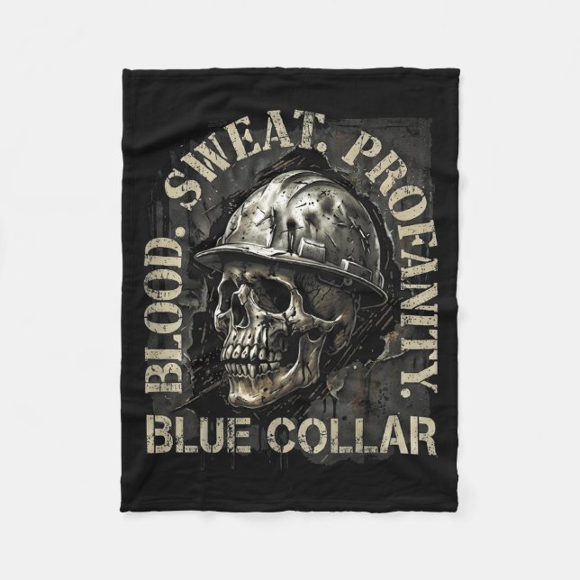 Blood Sweat Profanity Construction Worker Skull Bl Fleece Blanket (Front)