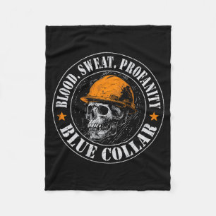 Blood Sweat Profanity Construction Worker Skull Bl Fleece Blanket