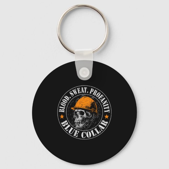 Blood Sweat Profanity Construction Worker Skull Bl Key Ring (Front)