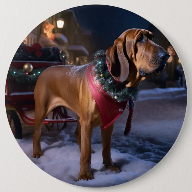Bloodhound Christmas Festive Season 6 Cm Round Badge (Front)