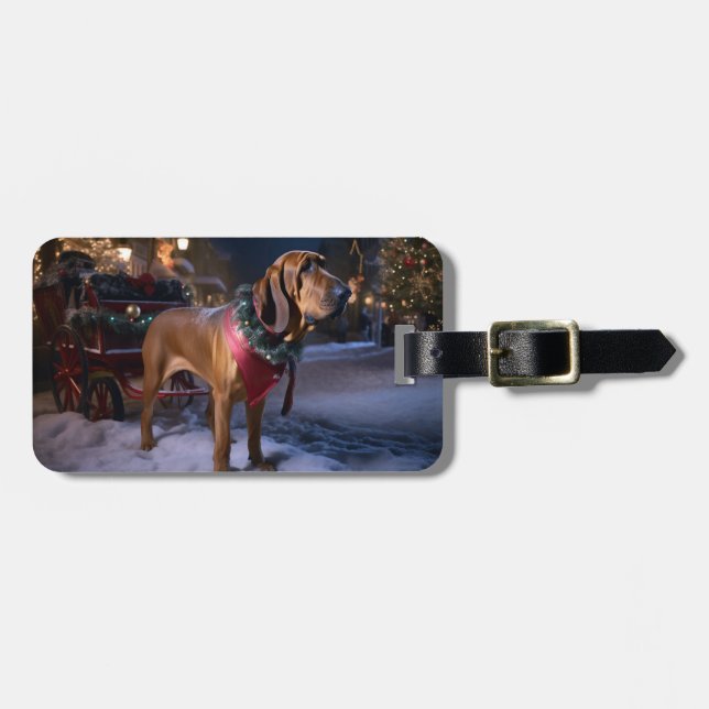 Bloodhound Christmas Festive Season Luggage Tag (Front Horizontal)