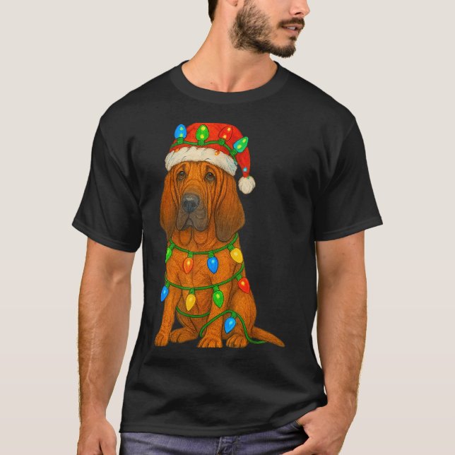 Bloodhound Christmas Lights Dog Lover Xmas Pajama  T-Shirt (Front)