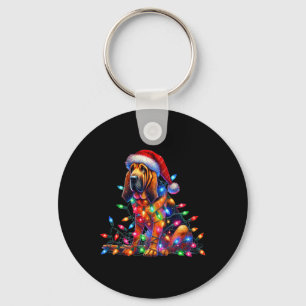 Bloodhound Christmas Lights Santa Hat Dog Lover Key Ring