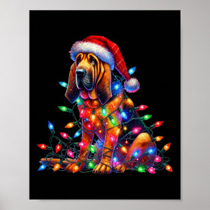 Bloodhound Christmas Lights Santa Hat Dog Lover  Poster