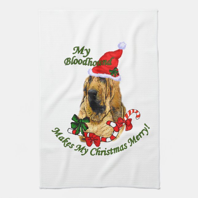 Bloodhound Christmas Merry Tea Towel (Vertical)