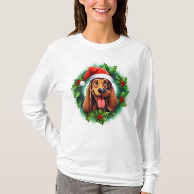 Bloodhound Christmas Wreath T-Shirt (Front)