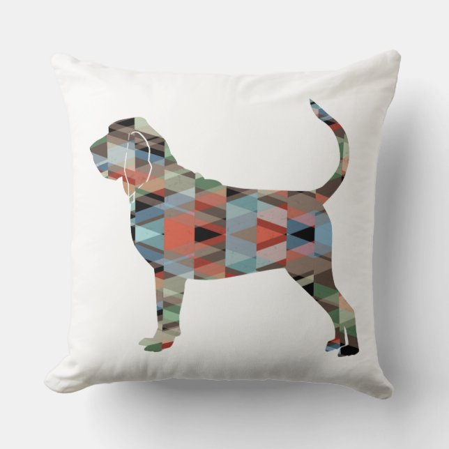 Bloodhound Colourful Geo Pattern Silhouette Plaid Cushion (Front)