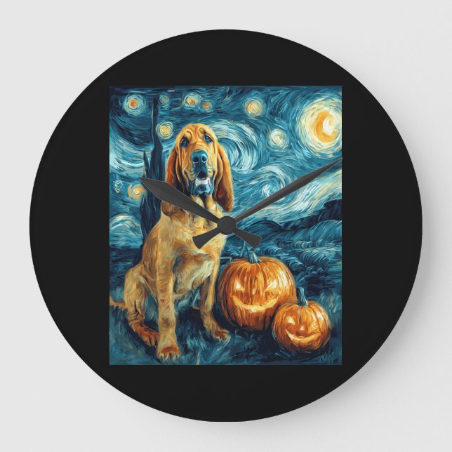 Bloodhound Cute Dog Halloween Jack O Lantern Pumpk Large Clock (Front)