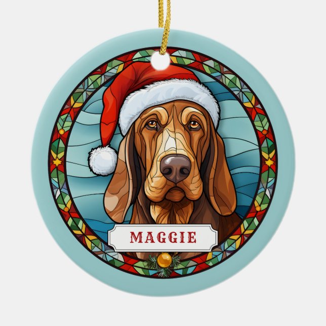 Bloodhound Dog Ceramic Circle Ornament (Front)