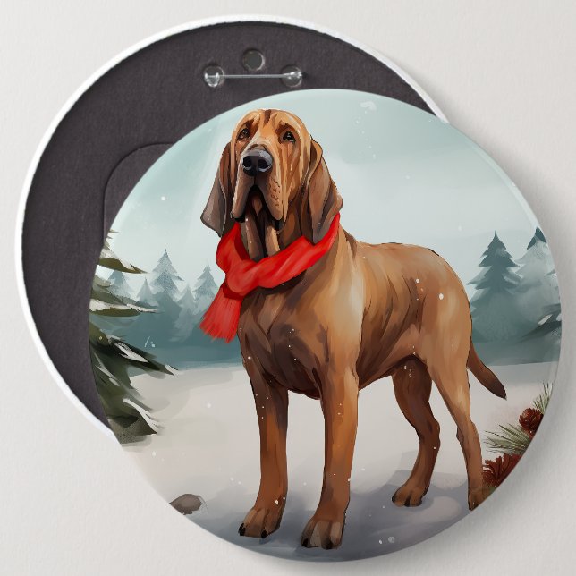 Bloodhound Dog in Snow Christmas 6 Cm Round Badge (Front & Back)