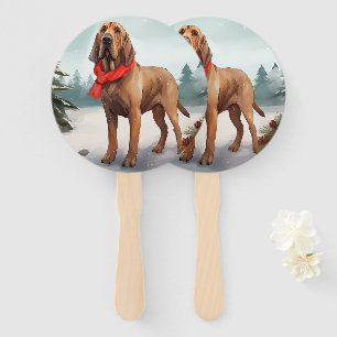 Bloodhound Dog in Snow Christmas Hand Fan