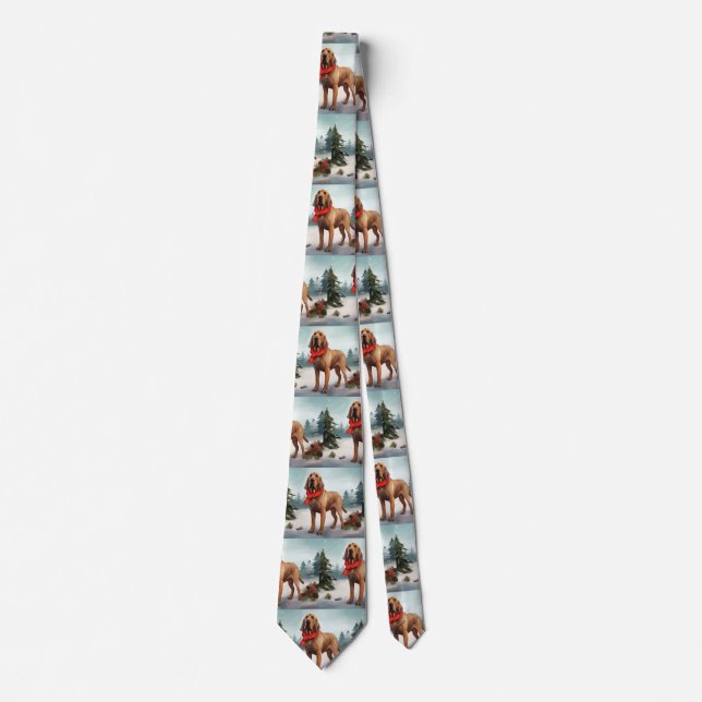 Bloodhound Dog in Snow Christmas Tie (Front)
