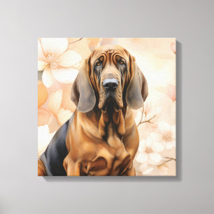 Bloodhound Dog Lover and Peach Blossoms Canvas Print