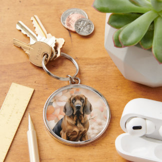 Bloodhound Dog Lover and Peach Blossoms Key Ring