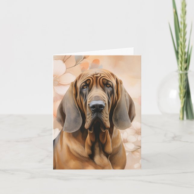 Bloodhound Dog Lover and Peach Blossoms Note Card (Front)
