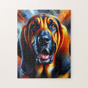 Bloodhound Dog Portrait Acrylic Art Print Dog Jigsaw Puzzle