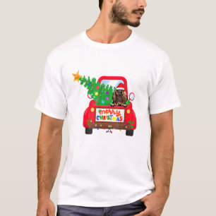 Bloodhound Dog Riding Red Truck Christmas Holiday T-Shirt