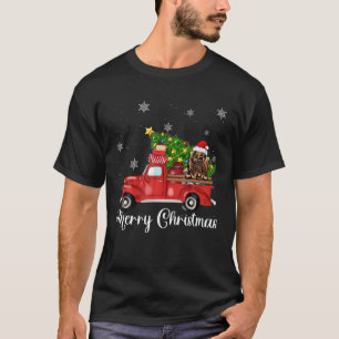 Bloodhound Dog Riding Red Truck Christmas T-Shirt