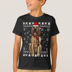 Bloodhound Dog Santa Hat Xmas Ugly Christmas T-Shirt