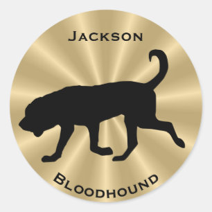 Bloodhound Dog Silhouette Customisable Text Classic Round Sticker