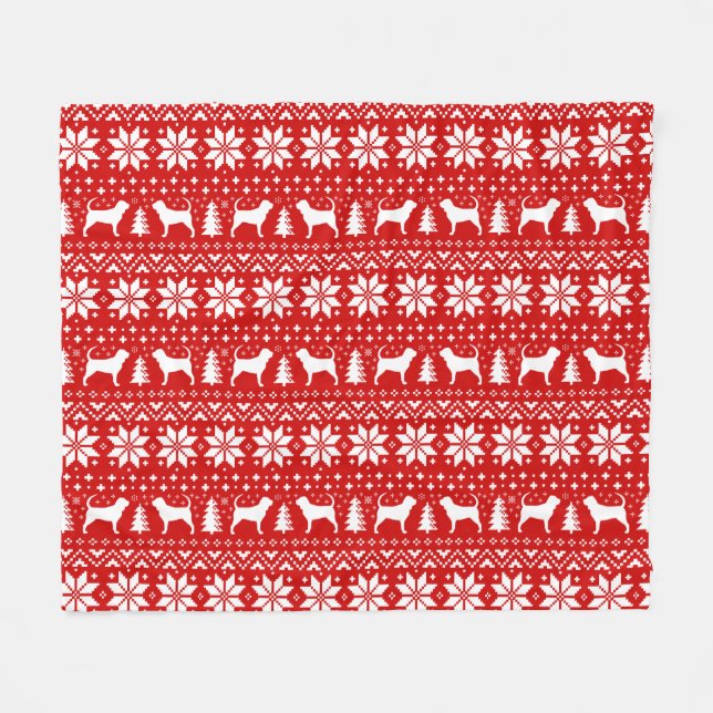 Bloodhound Dog Silhouettes Christmas Holiday Red Fleece Blanket (Front (Horizontal))