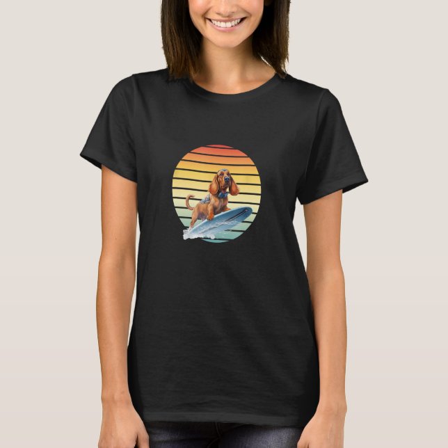 Bloodhound Dog Surfing A Wave  Surfing dog Surf T-Shirt (Front)