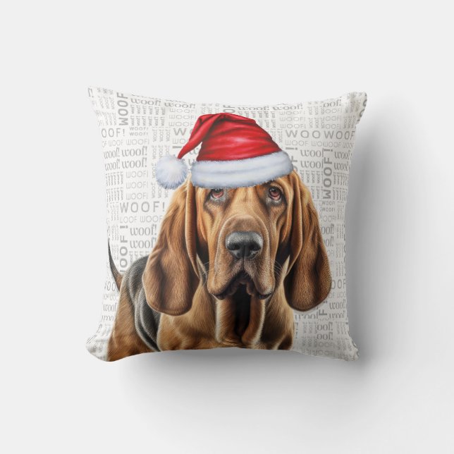 Bloodhound Dog Watercolor Christmas Cushion (Front)