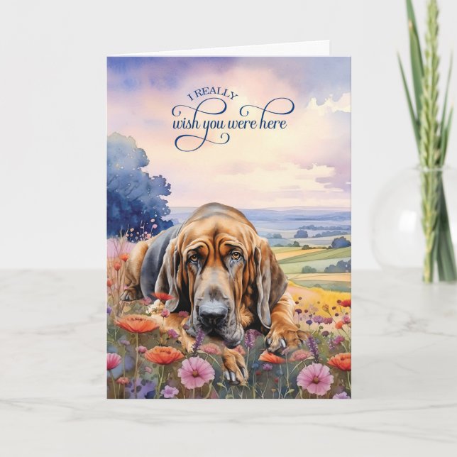 Bloodhound Dog Wildflowers Miss You Card (Front)